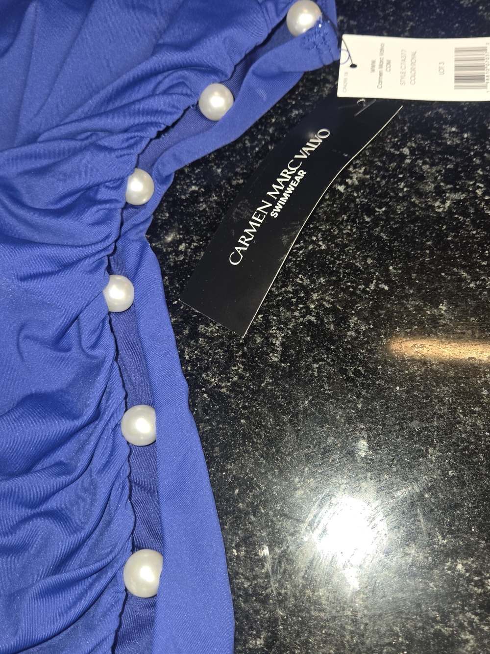 Carmen Marc Valvo Royal Blue Ruched One-Piece Swim Bodysuit - Picture 3 of 6